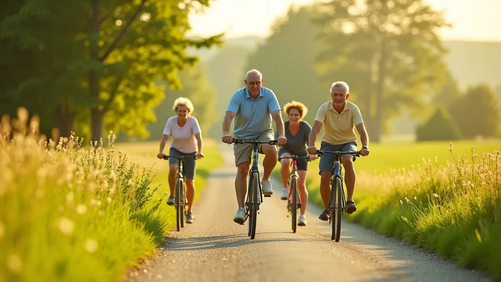 Seniori uz velosipēdiem dabā
